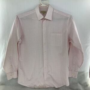 Tommy Bahama Men's Pink and White Plaid Cotton Dress Shirt Size 16 34/35